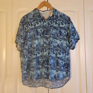 Tommy Bahama Shirt Mens L Blue Button Down Short Sleeve Hawaiian Print Beach